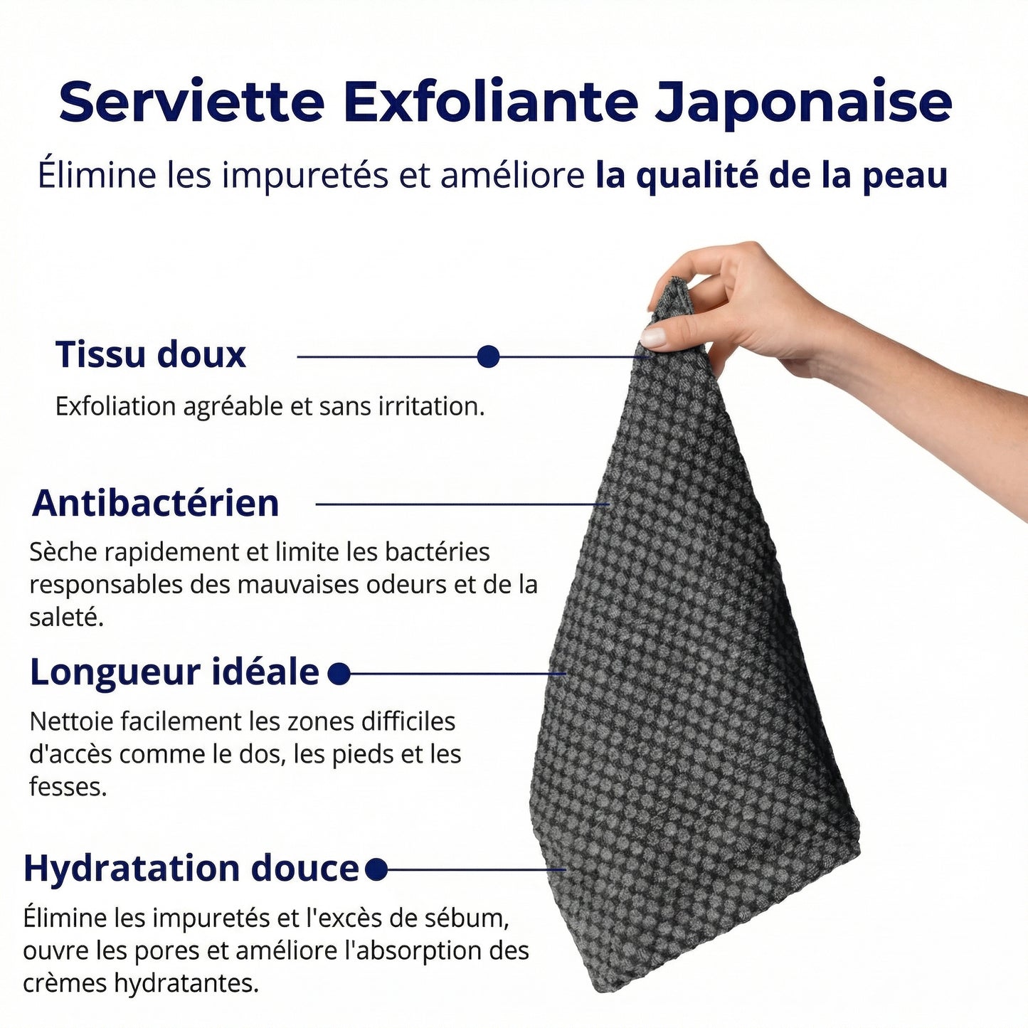 Serviette exfoliante antibactérienne